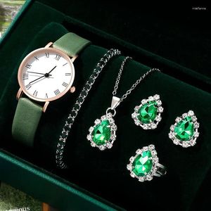 Muñecos para pulseras 6 piezas Juego de relojes para mujeres Pendientes de collar de anillo Moda de vestir elegante Relogio de reloj simple Relogio de reloj simple Relogio