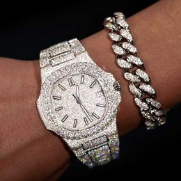 Montre-bracelets 6TCZ Fashion de haute qualité Iced Out Watchmens poignet Luxury Round Cut Lab Grown Watch Wholale Hip Hop Rapper Watcfor Men X59X
