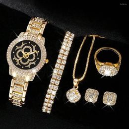 Montre-bracelets 7pcs Set Femmes Luxury Casual Fashion Quartz Watch Collier Bracelet Bracelet Robe Robe Clock Montre Femme