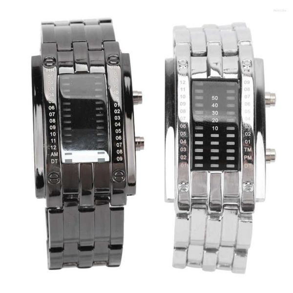 Montres-bracelets 8019 LED montre électronique 30m vie étanche mode binaire affichage double boucle en acier inoxydable ouverte pour les hommes étudiants