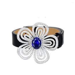 Montres-bracelets Bracelet en argent 925 diamant à haute teneur en carbone bleu royal/collection italienne Palmiero Master/trésor bleu fleur