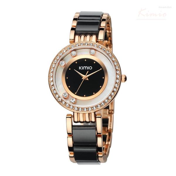 Relojes de pulsera A65 Kimio Marca Imitación Cerámica Mujer Pulsera Reloj Damas Lujo Cristal Cuarzo Vestido Relojes Sexy Reloj Negro Relogio