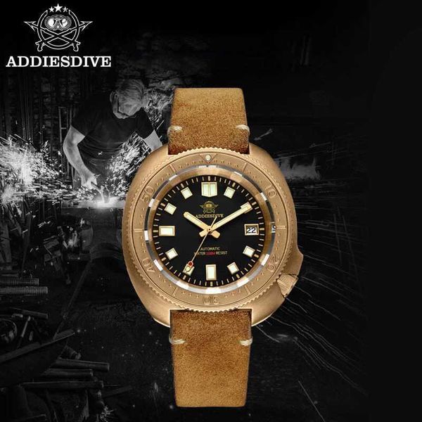 Relojes de pulsera Addies Dive Mens CUSN8 Bronce sólido Calendario de vidrio esférico Pantalla de visualización 20Bar C3 Super Bright Automático MachineryC24325