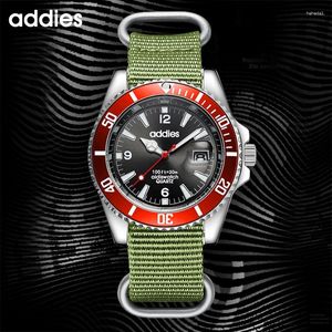 Montres-bracelets Addies Mode Casual Hommes Quartz Montre-Bracelet Bracelet En Nylon Vert Tube Lumineux Montre Date Étanche Sport Business Montres Hommes