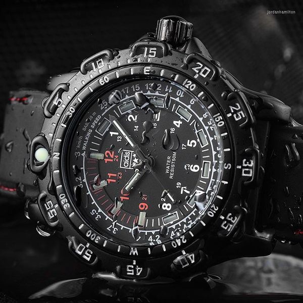 Relojes de pulsera Addies Ejército al aire libre Deportes Tubo luminoso Relojes de pulsera de cuarzo 50M Hombres impermeables Reloj militar de silicona negro Reloj 270V