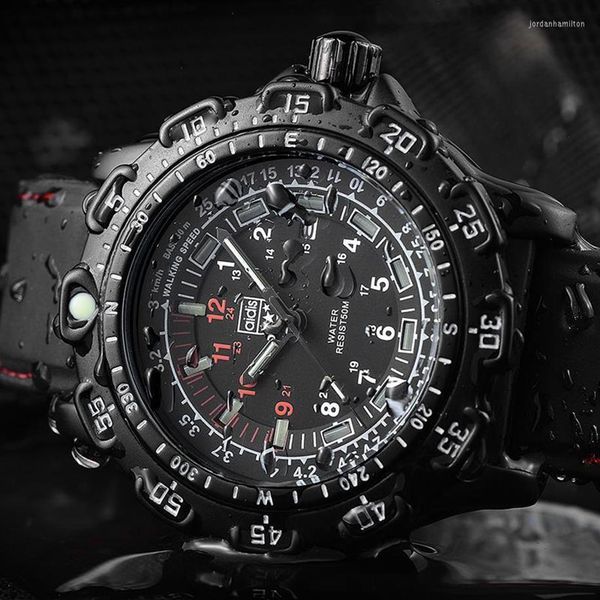 Relojes de pulsera Addies Ejército al aire libre Deportes Tubo luminoso Relojes de pulsera de cuarzo 50M Hombres impermeables Reloj militar de silicona negro Reloj 294z