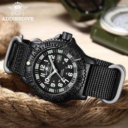 Horloges ADDIES Top Heren Militair Horloge Lichtgevende Buis Nylon Band Klok Luxe Roestvrij Staal Sport Heren Quartz Horloge Mode