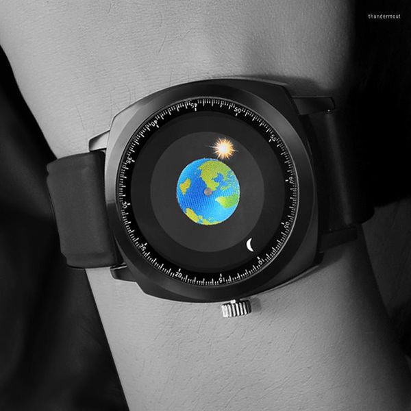 Montres-bracelets Addies montres hommes Design créatif Rotation terre lune soleil montre étanche Quartz sport Reloj Hombre
