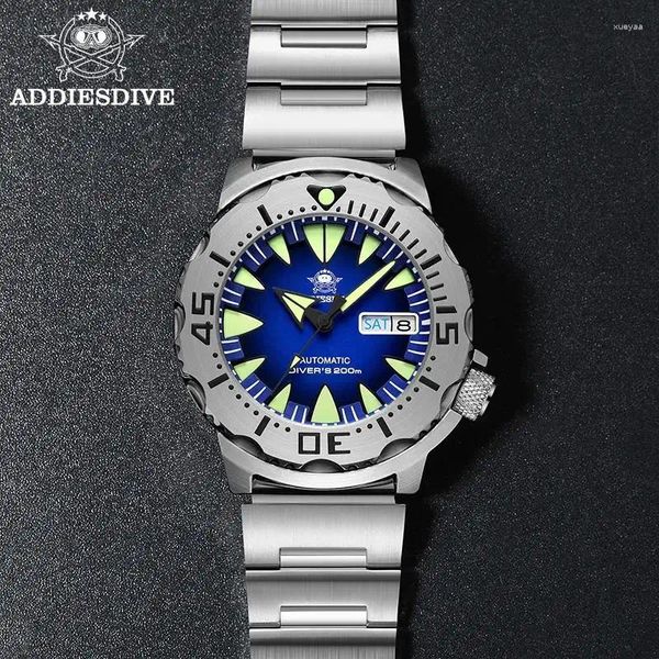 Montre-bracelets Adiesdive Automatic Diver Watch Monster Steel Sapphire Glass 200m étanche C3 Super Lumin NH36A MECHEFS MECHANIQUE