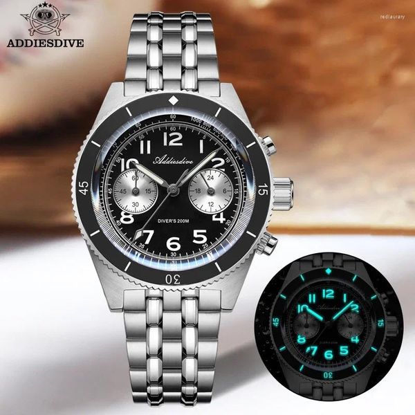 Relojes de pulsera ADDIESDIVE Homage Watch para hombres Japón VK64 Movimiento Panda Cronógrafo Zafiro Vidrio BGW9 Super Luminoso 200M Impermeable