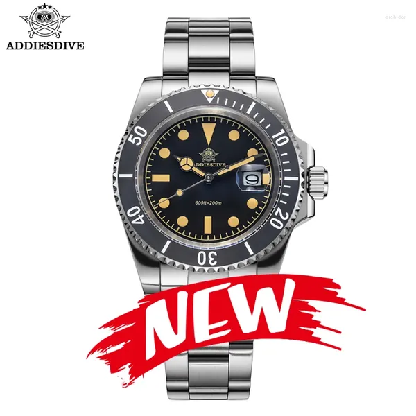 Wallwatches Addiesdive Men's Luxury Watch de 20 bares Diver Bisel Cerámica AD2054 C3 Green Luminous 200m Relojes de cuarzo impermeable Fecha