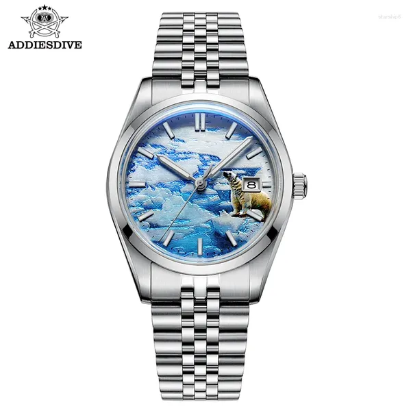 Muñecos de pulsera Addiesdive NH35 Vestigos automáticos de 39 mm Watch Fashion Glacier Dial Dial 10bar Imploude Sport Wall Wallwatch Luxury Mechanical