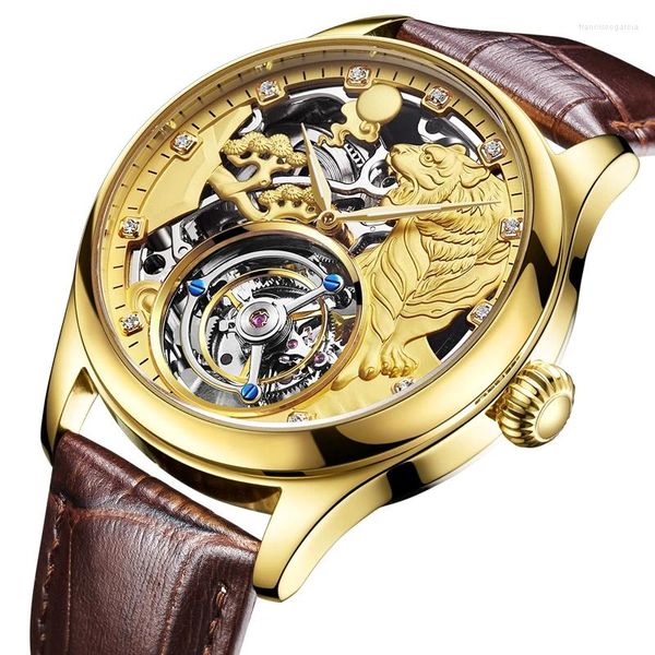 Montres-bracelets Aesop 12 Zodiac Tiger Tourbillon Montres Hommes Luxe Pleine Creuse Horloge Sport Saphir Cristal Étanche Montre-Bracelet Mécanique