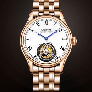 Polshorloges AESOP 7021 Kijk voor mannen luxe casual klassieke tourbillon echte beweging saffier waterdichte rosegold case