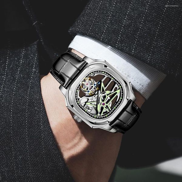 Relojes de pulsera AESOP 7052 Diamond Real Tourbillon Mechanical Skeleton Watch Mens Sapphire Relojes impermeables para hombres Luxury 2023