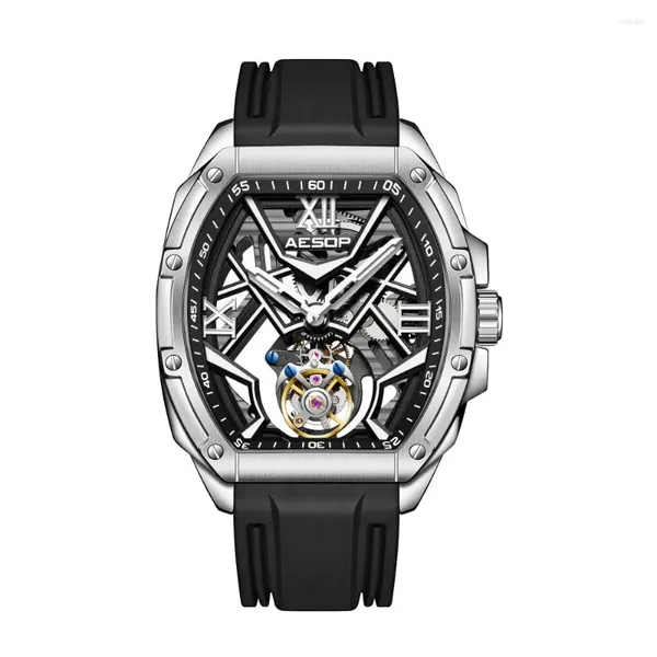 Montres-bracelets Aesop 7059 Montre Tourbillon Volant pour Hommes Double Face Sculpté Plein Creux Super Lumineux Saphir Mécanique