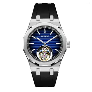 Montre-bracelets Aesop Flying Tourbillon Squelette mécanique Watch pour l'homme Montres de luxe étanche Sapphire Mirror Gradient 2024 A