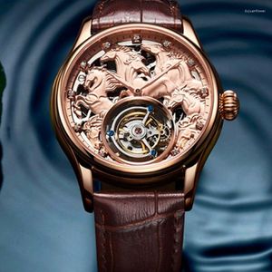 Horloges Aesop Flying Tourbillon Mechanisch Horloge Voor Mannen Acht Paarden Stijlvol Waterdicht Horloge 7007 Skeleton Dial Luxe A