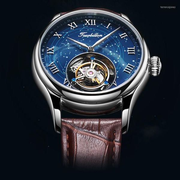 Relojes de pulsera AESOP Flying Tourbillon Relojes mecánicos Reloj de esqueleto giratorio masculino para hombres Relojes Show Relogio Masculino