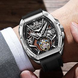 Polshorloges Aesop Flying Tourbillon horloges voor mannen dubbelzijdig gesneden volle hol uit Super Luminous Sapphire Mechanical 7059