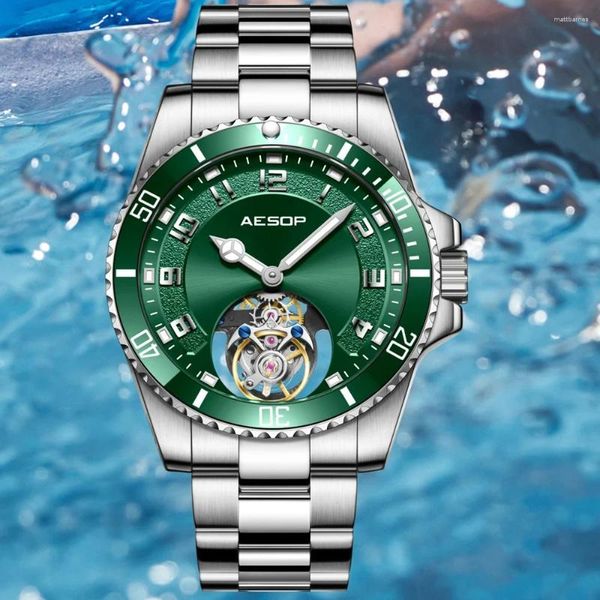 Montre-bracelets Aesop Green Water Ghost Flying Tourbillon Mécanique mécanique saphir en acier inoxydable 50 mm les montres masculines en eau