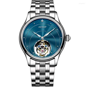 Relojes de pulsera Esopo Movimiento Tourbillon de lujo Relojes para hombre Reloj mecánico giratorio para hombres Reloj de negocios de zafiro automático