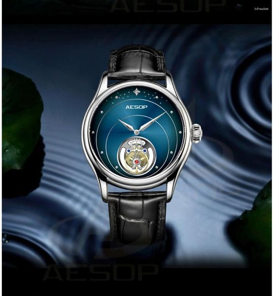 Relojes de pulsera Esopo Reloj mecánico para Hombre Tourbillon Reloj esqueleto para Hombre Reloj de pulsera Hombre Relojes Masculinos Reloj Hombre Top lujo