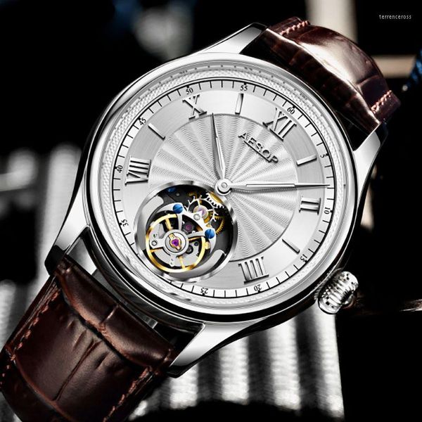 Montres-bracelets AESOP réel volant Tourbillon mouvement squelette montre de luxe pour hommes mécanique étanche montres-bracelets marque hommes 2023