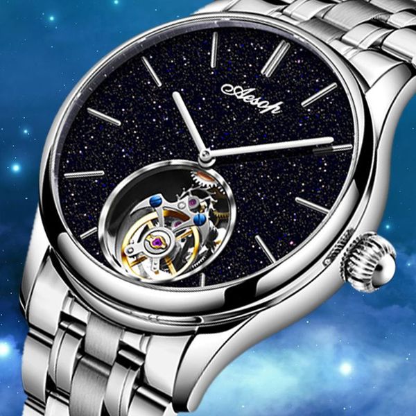 Montres-bracelets AESOP véritable Tourbillon diamant montre-bracelet étoile ciel volant montres mécaniques pour hommes saphir horloge étanche