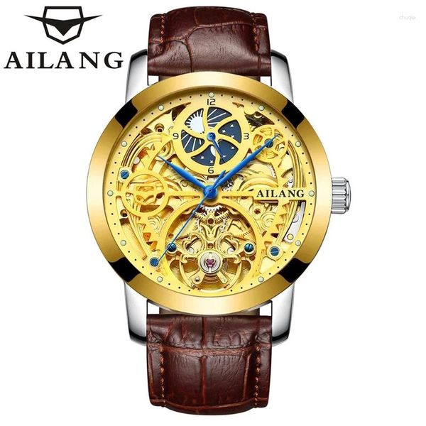 Montres-bracelets AILANG Mode Hommes De Luxe Automatique Tourbillon Montre En Cuir Étanche Squelette Montres Mécaniques Pour Hommes Steampunk Horloge