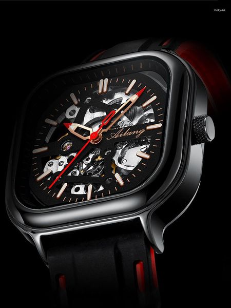 Relojes de pulsera AILANG Reloj mecánico para hombres Moda Deporte Correa de silicona Relojes automáticos Diseño clásico de lujo Esqueleto