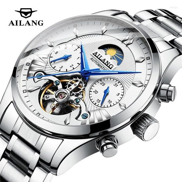 Montres-bracelets AILANG Tourbillo montre pour hommes mode bracelet en acier inoxydable étanche lumineux Phase de lune mécanique hommes