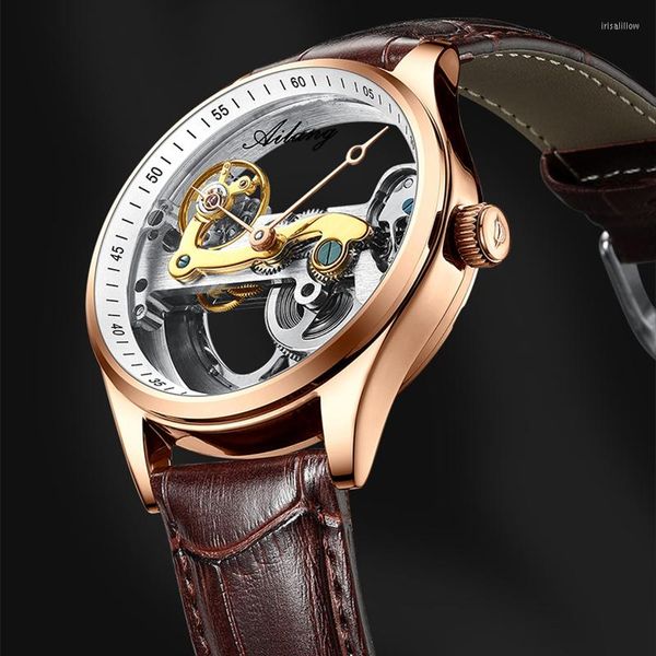 Relojes de pulsera AILANG Reloj mecánico de diseño transparente para hombre, relojes automáticos para hombre, Reloj de pulsera hueco Steampunk, Reloj resistente al agua de 50m para Hombre