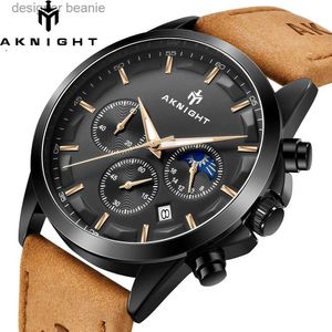 Polshorloges Aknight 2022 Mens Quartz Sport roestvrij staal echte lederen STR Busness Sport waterdichte es reloj HOMBREC24410