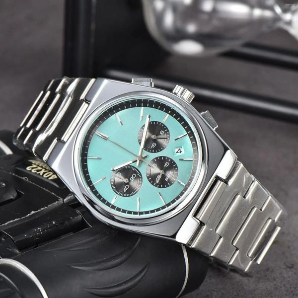 Relojes de pulsera Todos los diales Fecha de trabajo Relojes para hombres Moda de lujo para hombre Banda de acero completa Movimiento de cuarzo Reloj Oro Plata Reloj de pulsera de ocio