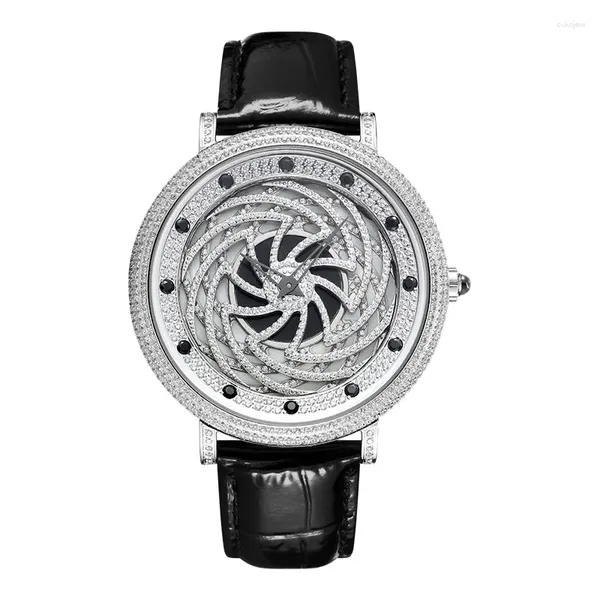 Montres-bracelets Anglia Rotating Neutre Montre avec diamant complet Grand cadran étanche Quartz Ceinture Femme et homme