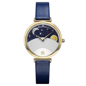 Relojes de pulsera Anke Store Reloj para mujer Diseño Moda Starry Sky Stars Moon Correa de cuero simple Relojes de cuarzo impermeables para mujeres296c