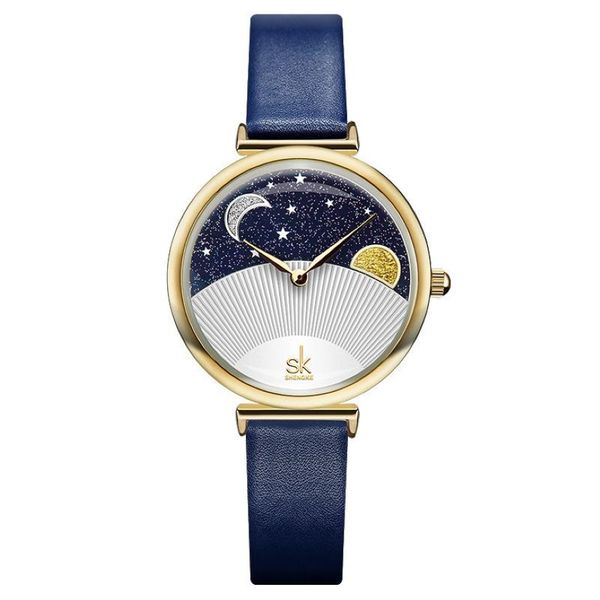 Montre-bracelets Anke Store Womens Watch Design Fashion Starry Sky Stars Moon Simple Leather Strap Immasproof Quartz Watches for Women Gifts 232V