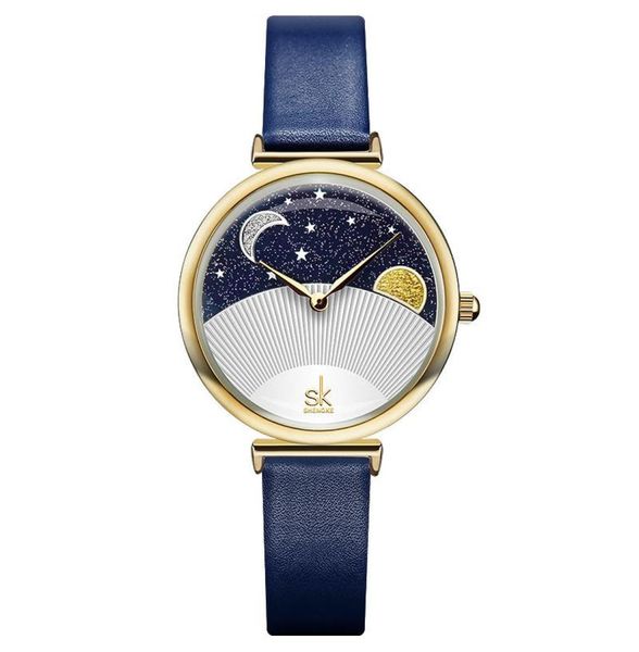 Montre-bracelets Anke Store Womens Watch Design Fashion Starry Sky Stars Moon Simple Leather Strap Imperping Quartz Watches For Women9869405