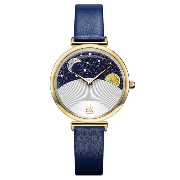 Montre-bracelets Anke Store Womens Watch Design Fashion Starry Sky Stars Moon Simple Leather Strap Immasing Quartz Watches For Women Gift 232E
