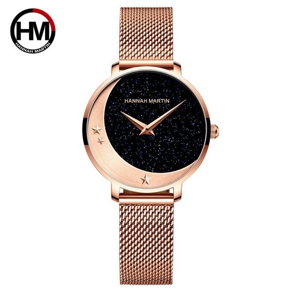 Relojes de pulsera AnkeStore Diseño Modelo Llegada Movimiento de cuarzo Reloj de pulsera de acero inoxidable Luna Estrellas Noche Flash Relojes de lujo para mujeres