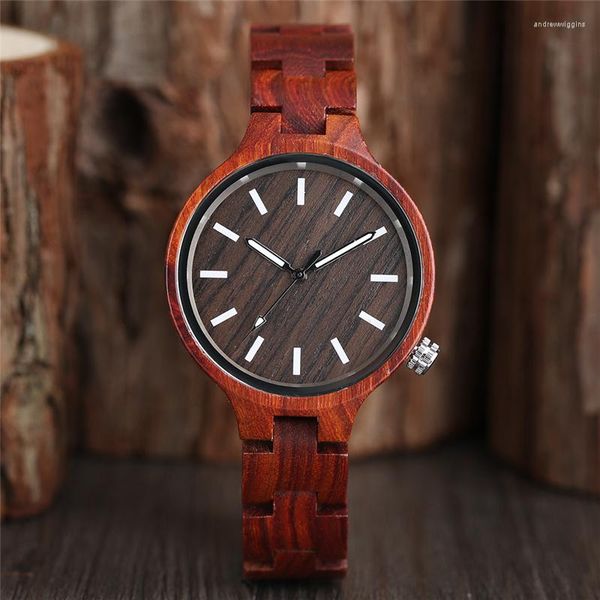 Relojes de pulsera antiguo Natural rojo sandalia madera puntero luminoso mujer señora reloj de pulsera cuarzo reloj analógico pulsera cierre relojes de bambú
