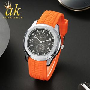 Polshorloges Aokaishen modieuze casual high-end klassieke handgreep rubber herenkwarts horloge 2024 mode