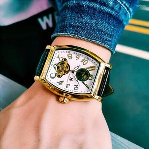 Polshorloges Aokulasic automatische mechanische heren horloges topmerk holle gesneden tourbillon horloge mannen waterdichte luxe maan fase ovaal