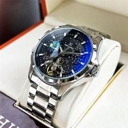 Polshorloges Aokulasic Top Brand Mens Fashion Automatic Watch Man Mechanische horloges Luxe lederen klok relogio masculino 2023