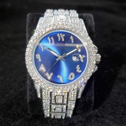 Montre-bracelets Numéro arabe Montres pour hommes Luxury Hiphop Iced Out Watch Sliver Gold Rhinestone Bling Quartz Quartz Gifts de bracelet 2357