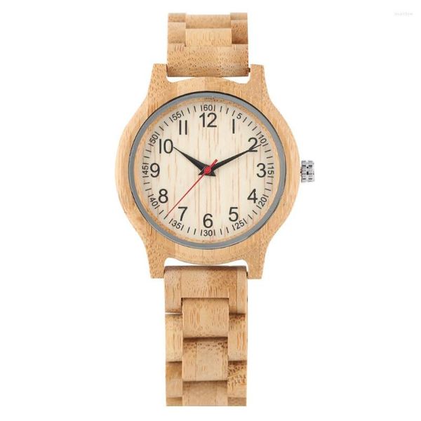 Montres-bracelets chiffres arabes cadran plein bambou bois montre femmes hommes Quartz Vintage élégant femme montres en bois bracelet bande