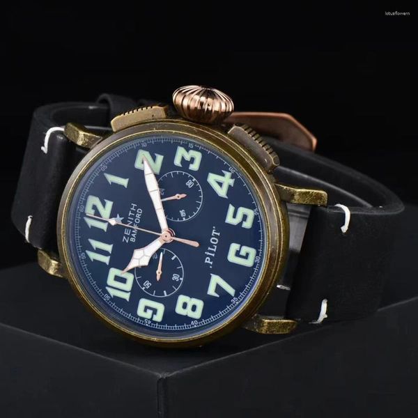 Relojes de pulsera Ejército Verde Moda Único Bronce Vintage Envejecido Reloj de Cuarzo Hombres Correa de Cuero Lujo Creativo Dial Relojes Reloj