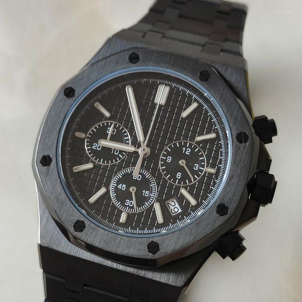 Montres-bracelets Arrivée 6 broches Miyota VK63 chronographe Quartz hommes montre 316 acier inoxydable noir PVD saphir cristal horloge