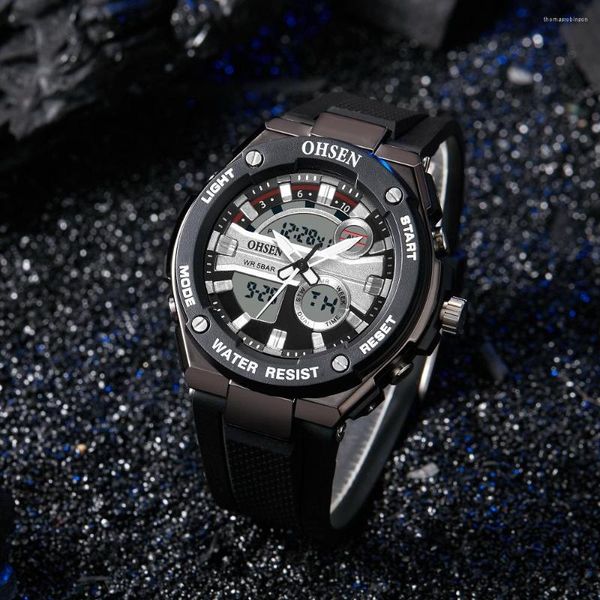 Relojes de pulsera Llegada para hombre Relojes de pulsera negros para reloj masculino Deportes Fecha impermeable Analógico Digital Reloj de pantalla dual Regalo